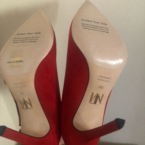 Tamara Mellon Red Suede Love Letter Leather Heels - Picture 4 of 4